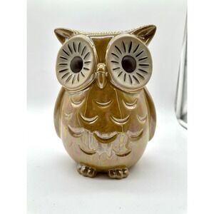 Ceramic Owl 9.5" Tall X 8.5" Wide Gold  Iridescent Decor Hand Painted Glazed VTG